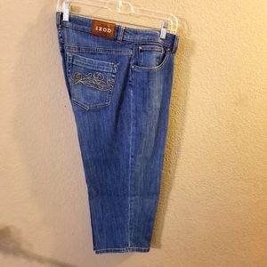 Izod Women's Cropped Blue Jeans Decorative Stitching on Back Pockets Size 12